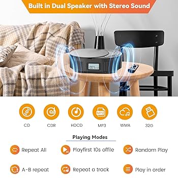 Amazon.com: MONODEAL Portable CD Player Boombox with 2 * 3W